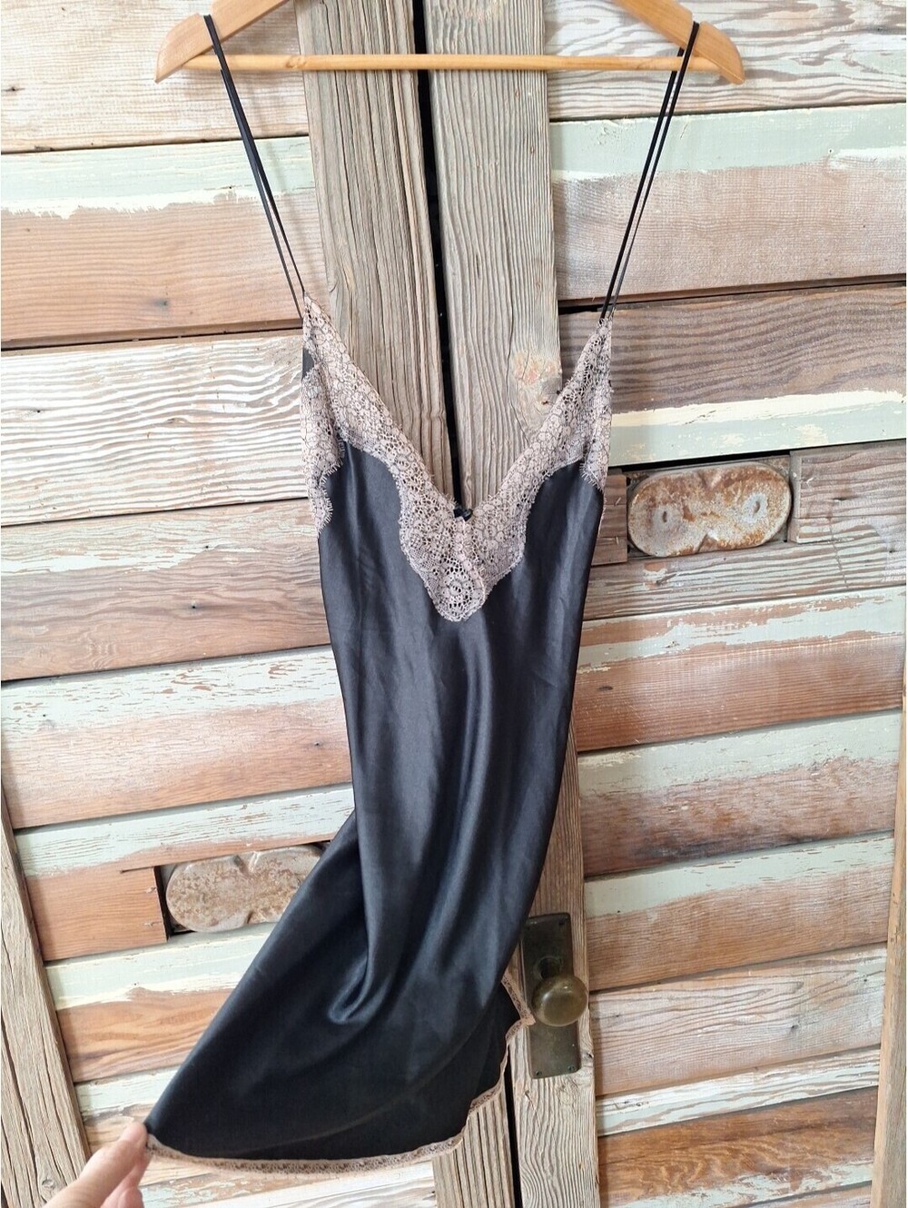 Victoria's Secret Slip Dress Womens Large Black Satin Lace Fairy Goth Sexy Sheer